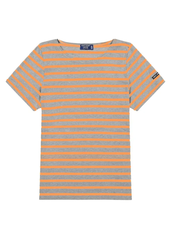 Etrille Nautical Stripe Tee With Short Sleeves Soft Cotton Denimneonorange Women Saint James Breton Striped Shirts Etrille Nautical Stripe Tee With Short Sleeves Soft Cotton Denimneonorange Women Saint James Breton Striped Shirts