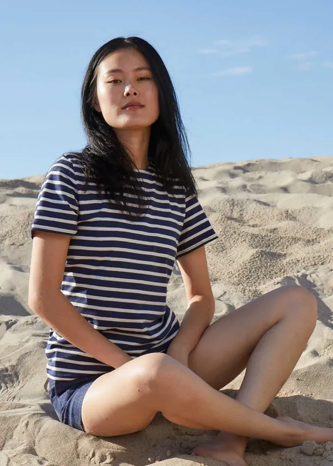 Etrille Nautical Stripe Tee With Short Sleeves Soft Cotton Navyecru Women Saint James Breton Striped Shirts Etrille Nautical Stripe Tee With Short Sleeves Soft Cotton Navyecru Women Saint James Breton Striped Shirts