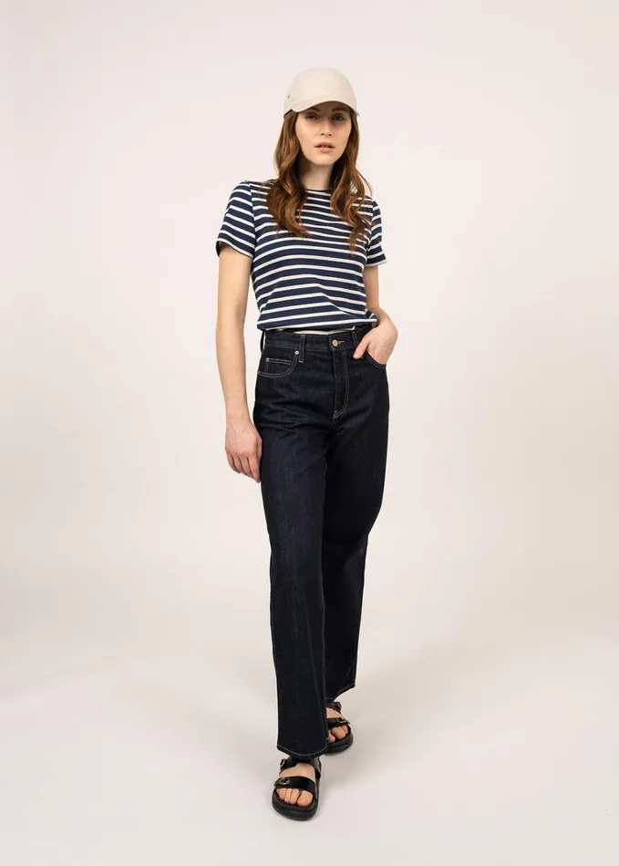 Etrille Nautical Stripe Tee With Short Sleeves Soft Cotton Navyecru Women Saint James Breton Striped Shirts