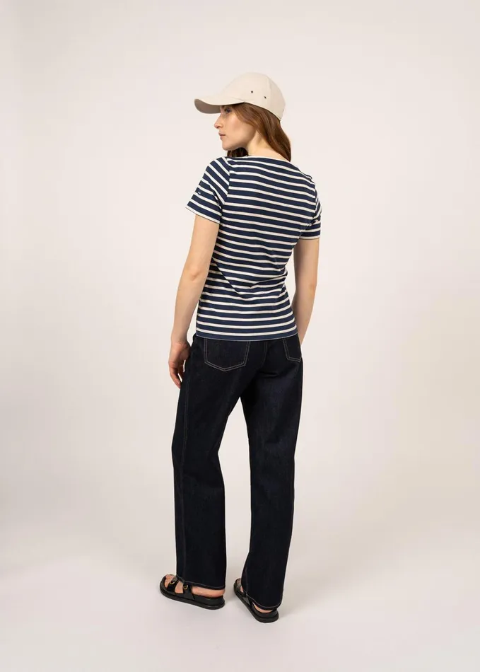Etrille Nautical Stripe Tee With Short Sleeves Soft Cotton Navyecru Women Saint James Breton Striped Shirts