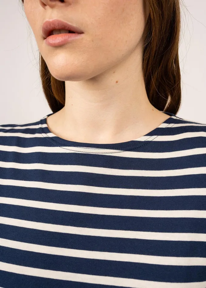 Etrille Nautical Stripe Tee With Short Sleeves Soft Cotton Navyecru Women Saint James Breton Striped Shirts