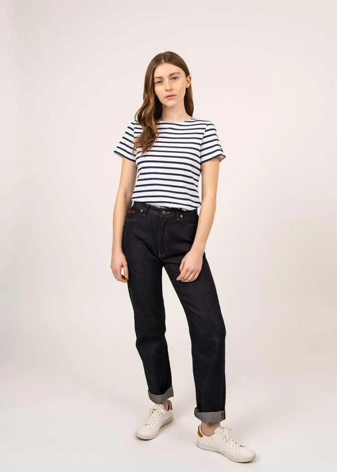 Etrille Nautical Stripe Tee With Short Sleeves Soft Cotton Whitenavy Women Saint James Breton Striped Shirts