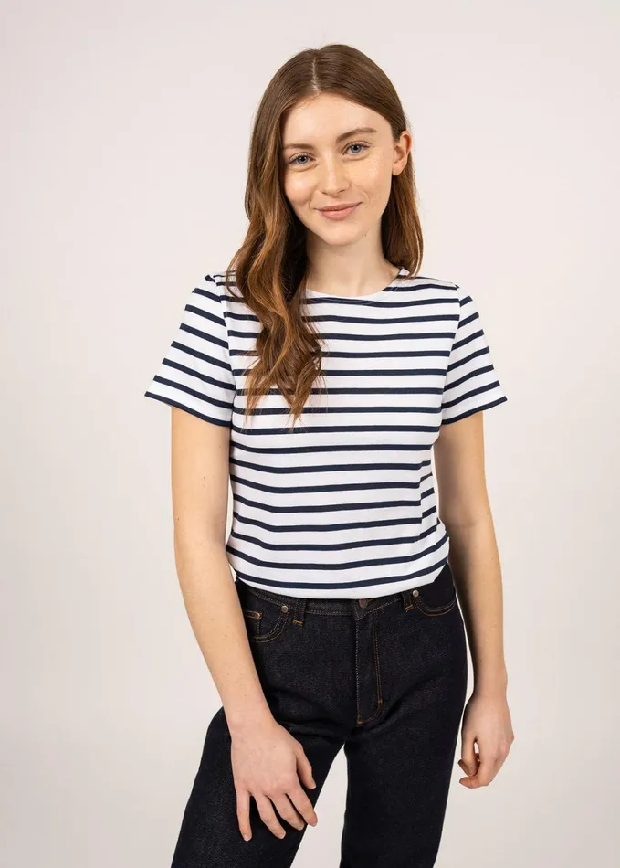 Etrille Nautical Stripe Tee With Short Sleeves Soft Cotton Whitenavy Women Saint James Breton Striped Shirts