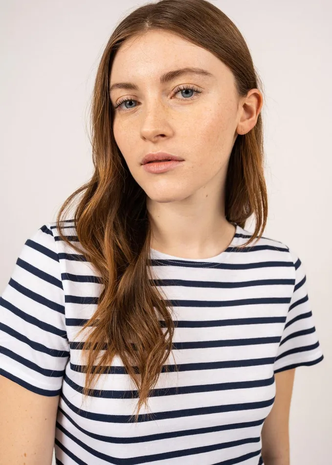 Etrille Nautical Stripe Tee With Short Sleeves Soft Cotton Whitenavy Women Saint James Breton Striped Shirts