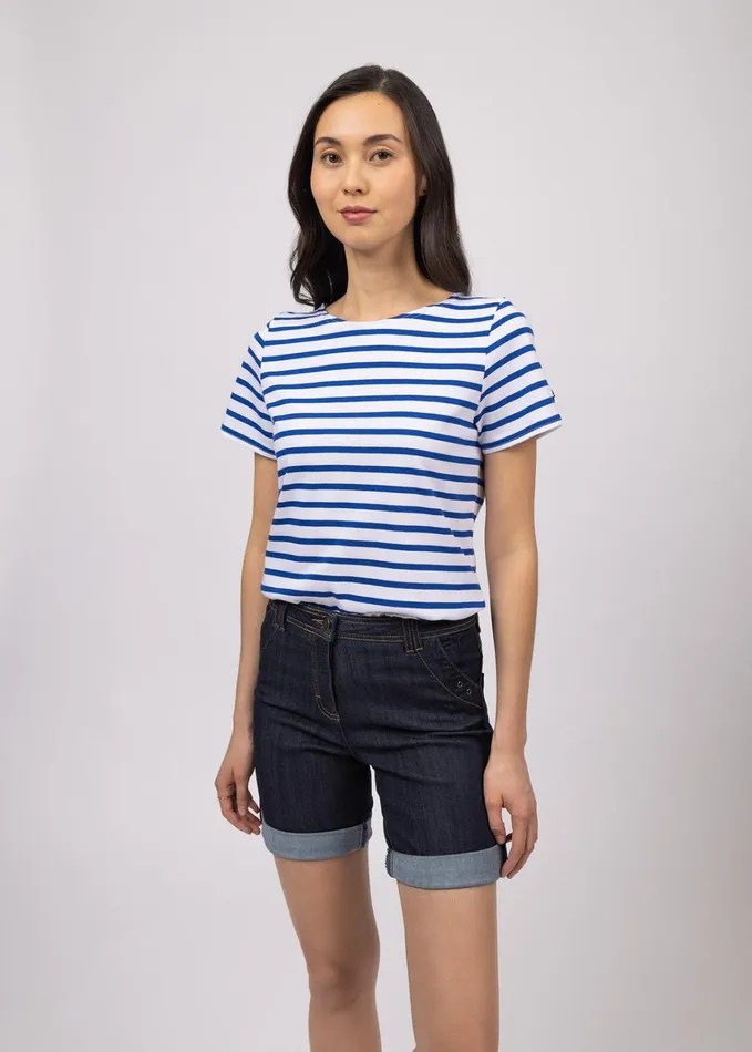 Etrille Nautical Stripe Tee With Short Sleeves Soft Cotton Whiteroyalblue Women Saint James Breton Striped Shirts
