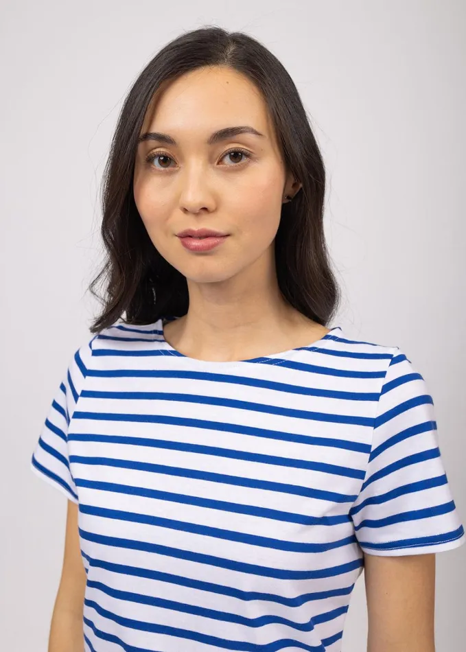 Etrille Nautical Stripe Tee With Short Sleeves Soft Cotton Whiteroyalblue Women Saint James Breton Striped Shirts