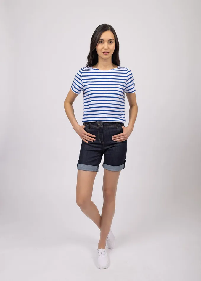 Etrille Nautical Stripe Tee With Short Sleeves Soft Cotton Whiteroyalblue Women Saint James Breton Striped Shirts