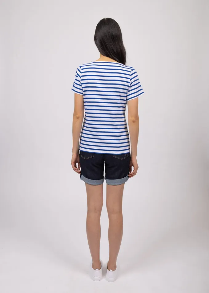 Etrille Nautical Stripe Tee With Short Sleeves Soft Cotton Whiteroyalblue Women Saint James Breton Striped Shirts