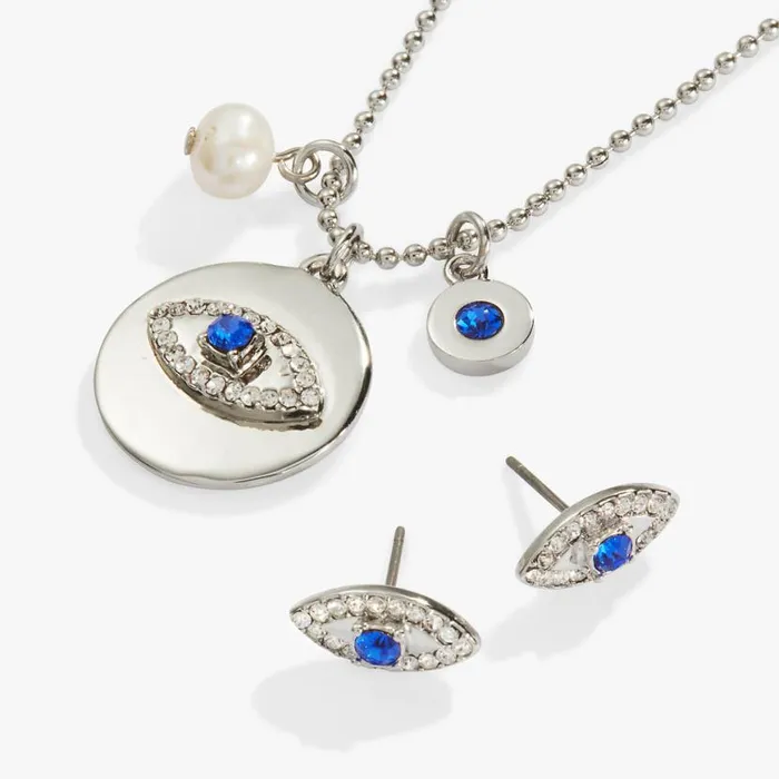 Evil Eye Charm Necklace And Stud Earring Gift Set Silver Women Alex And Ani Jewelry Sets Evil Eye Charm Necklace And Stud Earring Gift Set Silver Women Alex And Ani Jewelry Sets