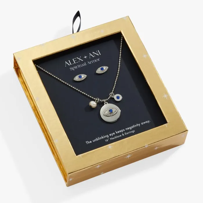 Evil Eye Charm Necklace And Stud Earring Gift Set Silver Women Alex And Ani Jewelry Sets Evil Eye Charm Necklace And Stud Earring Gift Set Silver Women Alex And Ani Jewelry Sets