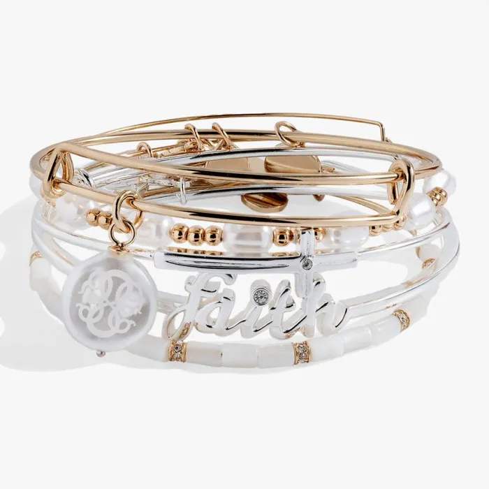 Faith Bracelets Set Of 5 Two Tone Women Alex And Ani Bracelets