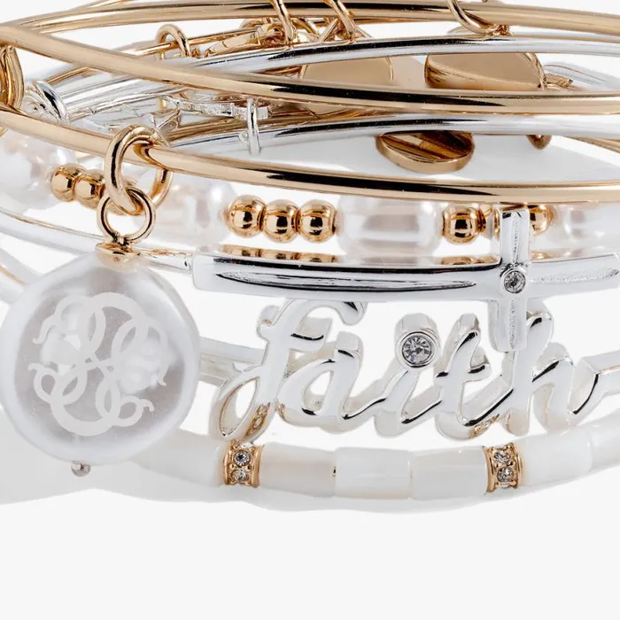 Faith Bracelets Set Of 5 Two Tone Women Alex And Ani Bracelets