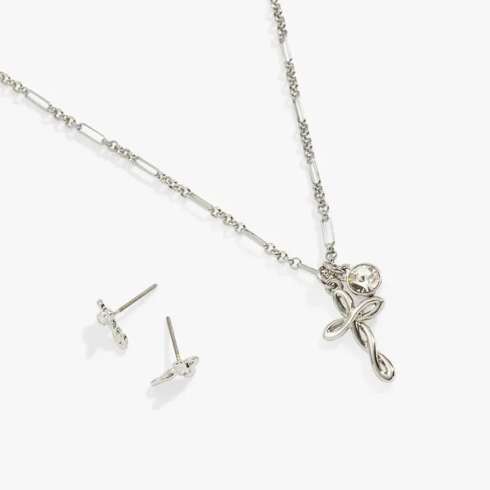 Faith Charm Necklace And Stud Earring Set Silver Women Alex And Ani Necklaces Faith Charm Necklace And Stud Earring Set Silver Women Alex And Ani Necklaces