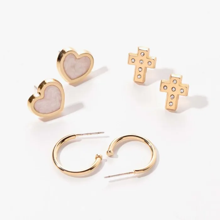 Faith Love Earrings Set Of 3 Gold Women Alex And Ani Faith Hope