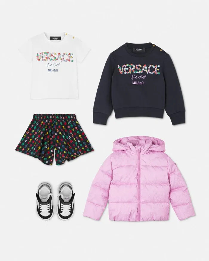 Falling Flowers Logo Baby Sweatshirt Blue Children Versace Clothing