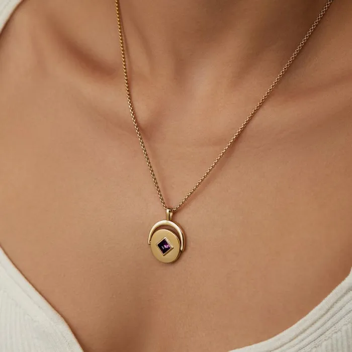 February Birthstone And Flower Flip Charm Necklace Stainless Steel Gold Women Alex And Ani Necklaces February Birthstone And Flower Flip Charm Necklace Stainless Steel Gold Women Alex And Ani Necklaces