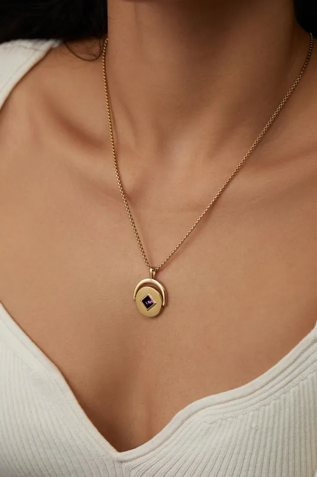 February Birthstone And Flower Flip Charm Necklace Stainless Steel Gold Women Alex And Ani Necklaces February Birthstone And Flower Flip Charm Necklace Stainless Steel Gold Women Alex And Ani Necklaces