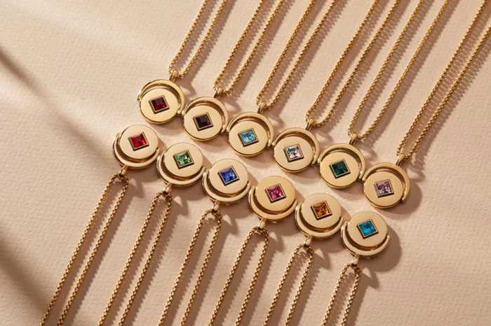 February Birthstone And Flower Flip Charm Necklace Stainless Steel Gold Women Alex And Ani Necklaces February Birthstone And Flower Flip Charm Necklace Stainless Steel Gold Women Alex And Ani Necklaces