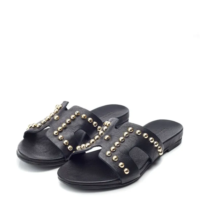 Flat Sandals Women Moda In Pelle Bsoleful BBali Black Leather
