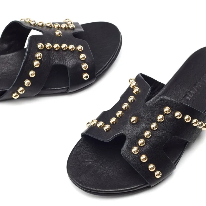 Flat Sandals Women Moda In Pelle Bsoleful BBali Black Leather