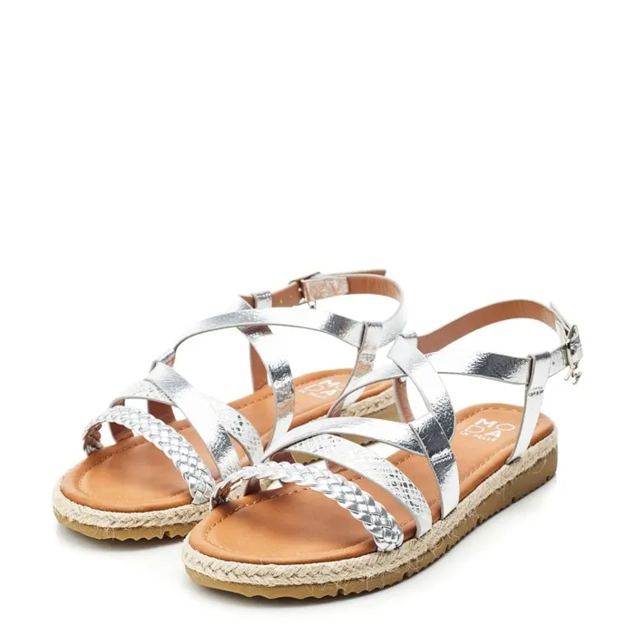 Flat Sandals Women Moda In Pelle Nanccey Silver Metallic