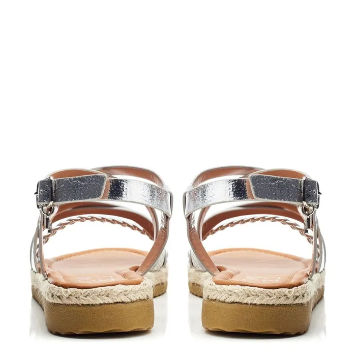 Flat Sandals Women Moda In Pelle Nanccey Silver Metallic