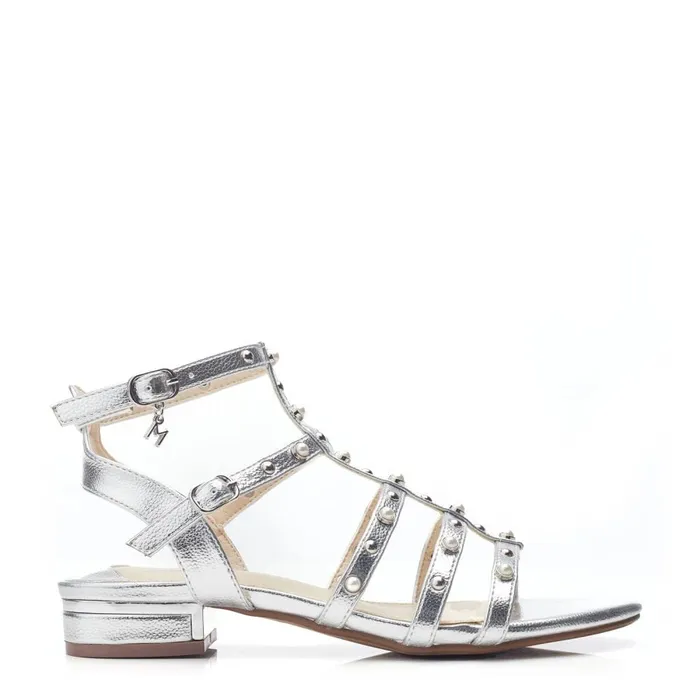 Flat Sandals Women Moda In Pelle Olaino Silver Porvair