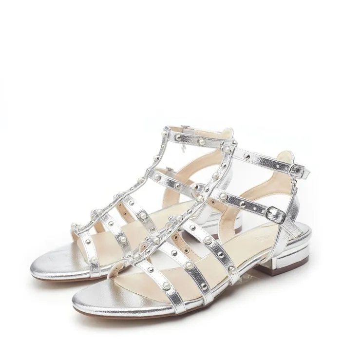 Flat Sandals Women Moda In Pelle Olaino Silver Porvair Flat Sandals Women Moda In Pelle Olaino Silver Porvair