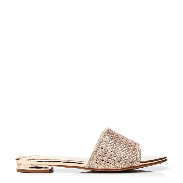 Flat Sandals Women Moda In Pelle Omiley Rose Gold Textile