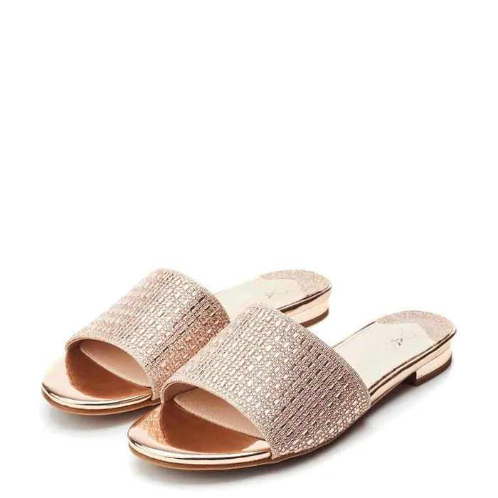 Flat Sandals Women Moda In Pelle Omiley Rose Gold Textile