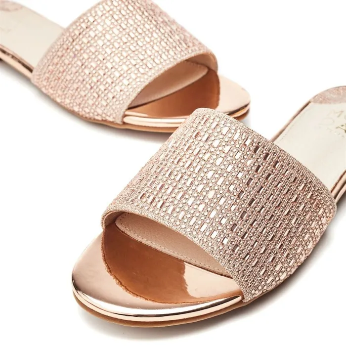 Flat Sandals Women Moda In Pelle Omiley Rose Gold Textile
