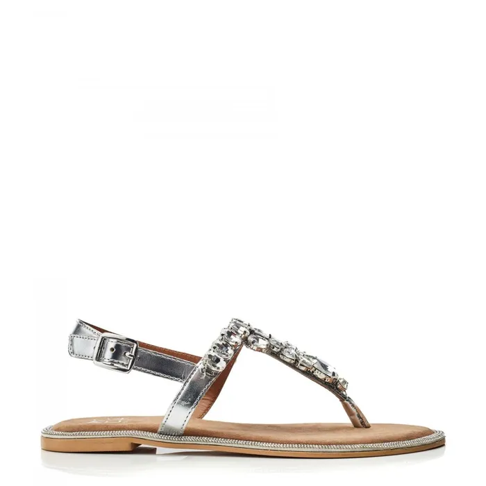 Flat Sandals Women Moda In Pelle Otalia Silver Porvair
