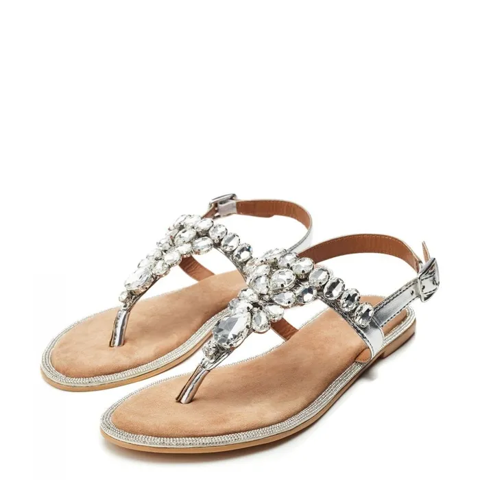 Flat Sandals Women Moda In Pelle Otalia Silver Porvair