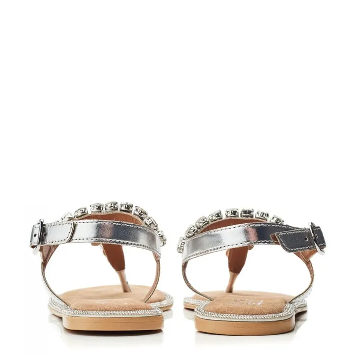 Flat Sandals Women Moda In Pelle Otalia Silver Porvair