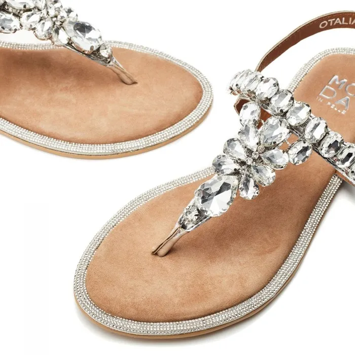Flat Sandals Women Moda In Pelle Otalia Silver Porvair