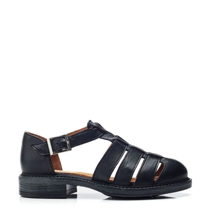 Flat Sandals Women Moda In Pelle Shoon Sh Imari Black Leather