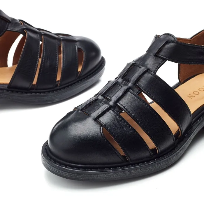 Flat Sandals Women Moda In Pelle Shoon Sh Imari Black Leather