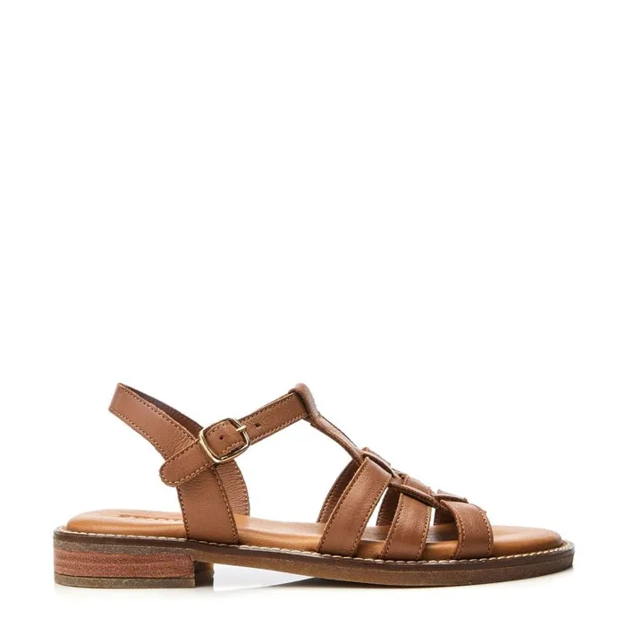 Flat Sandals Women Moda In Pelle Shoon Sh Saddle Tan Leather