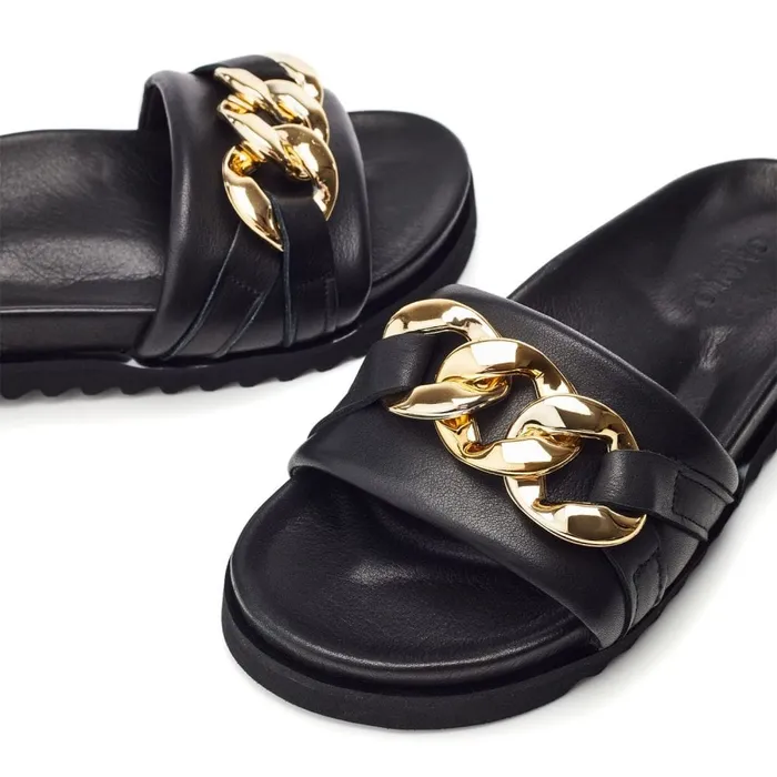Flatform Sandals Women Moda In Pelle Bsoleful BChainer Black Leather