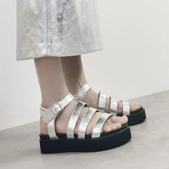 Flatform Sandals Women Moda In Pelle Bsoleful BRocker Silver Leather