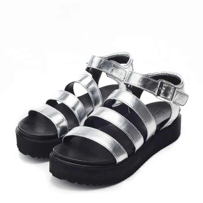 Flatform Sandals Women Moda In Pelle Bsoleful BRocker Silver Leather