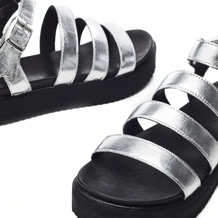 Flatform Sandals Women Moda In Pelle Bsoleful BRocker Silver Leather
