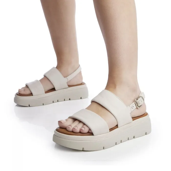 Flatform Sandals Women Moda In Pelle Netty Off White Leather