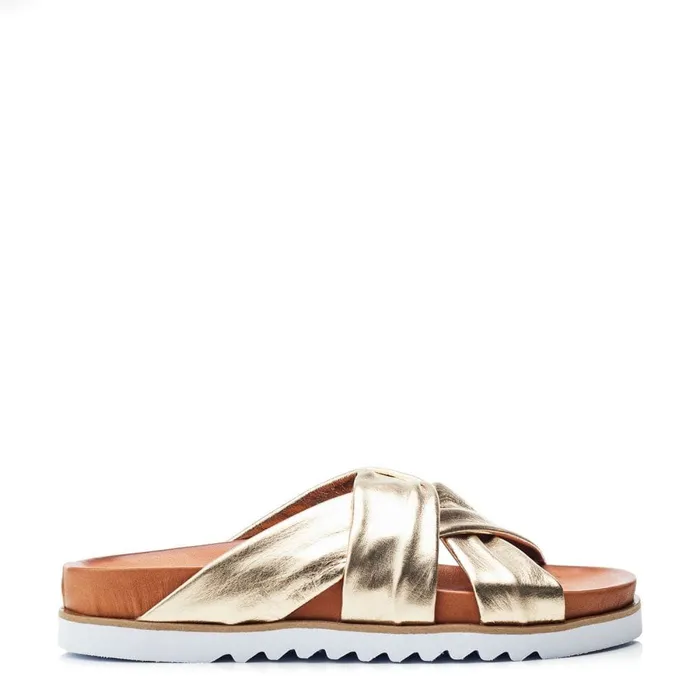 Flatform Sandals Women Moda In Pelle Norrina Gold Leather