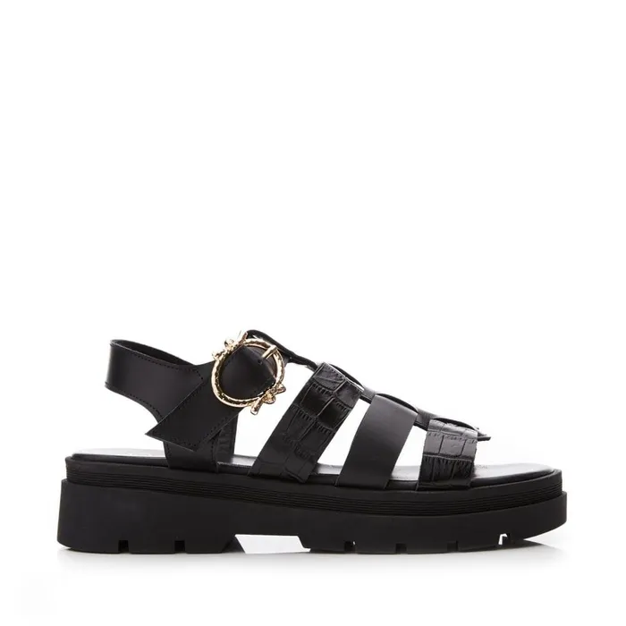 Flatform Sandals Women Moda In Pelle Obsidian Black Leather