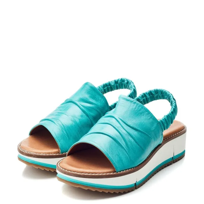 Flatform Sandals Women Moda In Pelle Prasha Turquoise Leather