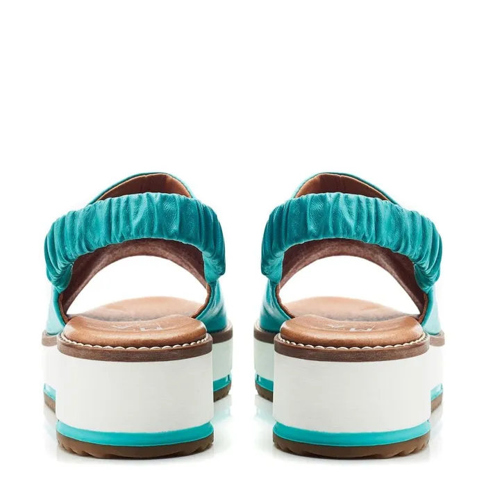 Flatform Sandals Women Moda In Pelle Prasha Turquoise Leather