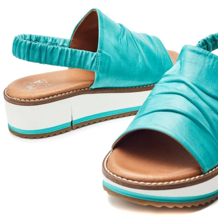 Flatform Sandals Women Moda In Pelle Prasha Turquoise Leather