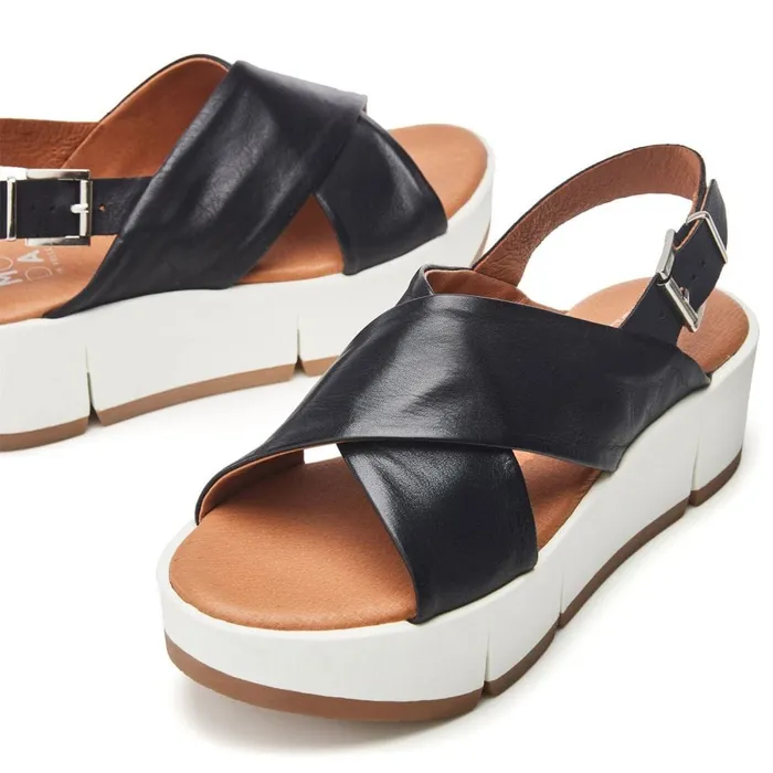 Flatform Sandals Women Moda In Pelle Ritika Black Leather
