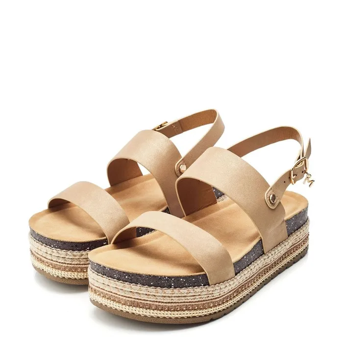 Flatform Sandals Women Moda In Pelle Roselinda Beige Alcantara